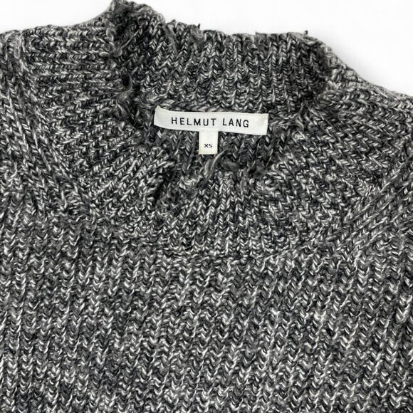 Helmut Lang Cotton Cashmere Wool Distressed Look Gray Knit Sweater Women's XS - Picture 3 of 8